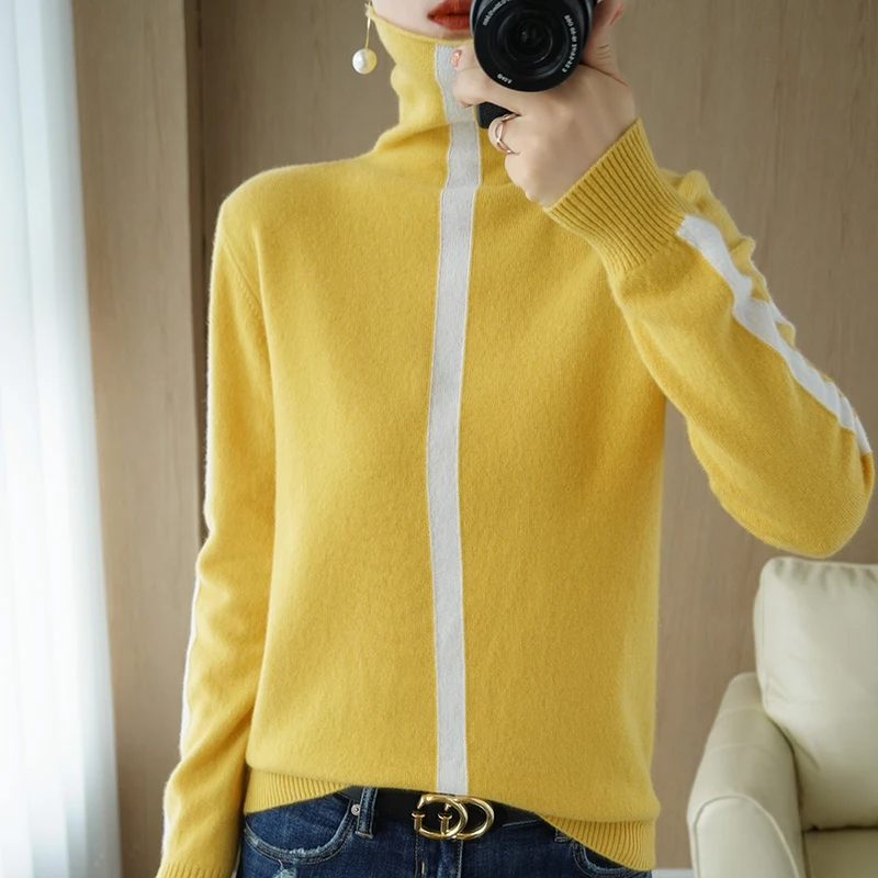 

Водолазка с длинным рукавом, Базовая рубашка, Осень-зима, новый стиль, 100% шерсть, кашемировый свитер, модная универсальная женская одежда