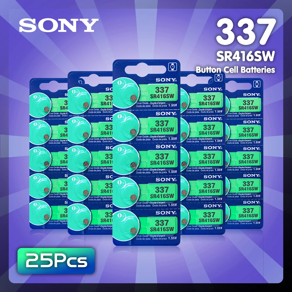 25 шт./лот Sony 100% 337 SR416SW 1 55 V оксид серебра часы батарея Кнопка монета ячейка Сделано