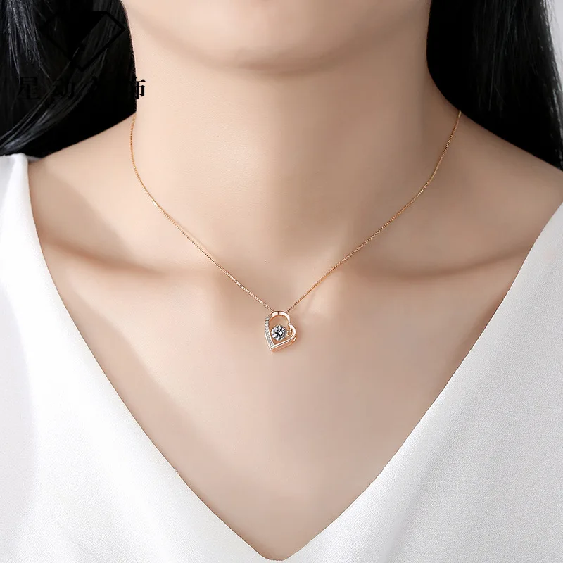 

High Quality Real Fine Jewelry Zircon Heart Pendant Fashion Jewelry Necklace Pendants Set Chain Fashion Accessories Jewel
