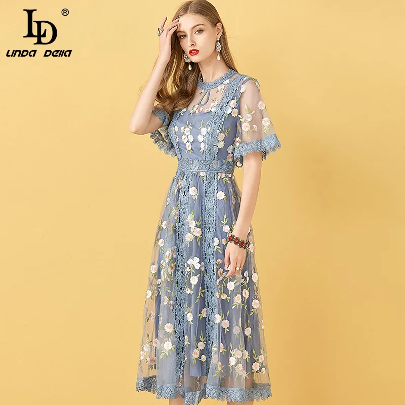 Женское Сетчатое платье миди LD LINDA DELLA летнее дизайнерское в стиле бохо с