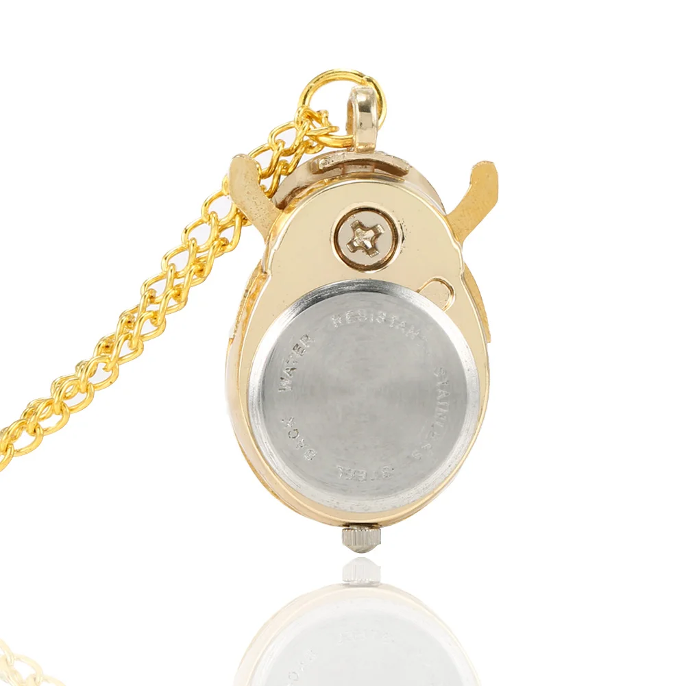 

Retro Gold Cute Beetle Quartz Pocket Watch Mechanical Pendant Necklace Chain Clock Gifts LXH