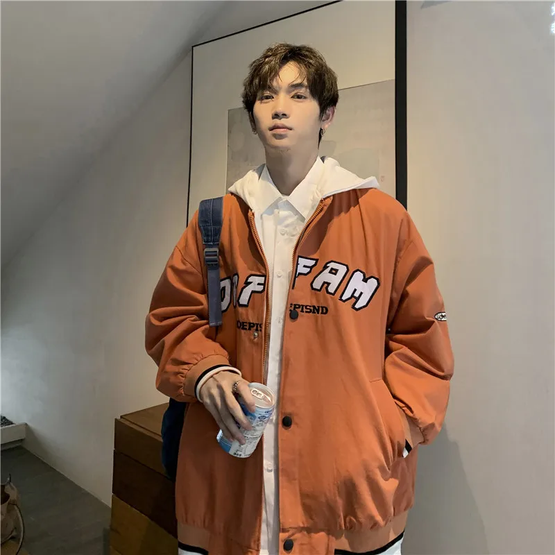 

Fake Two-piece Jacket Male Ins Retro Embroidery Jacket Spring Autumn Loose Tide Brand Stitching Hooded Clothes