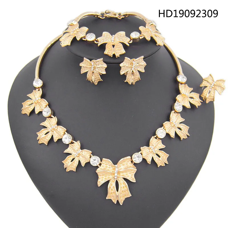 

Yulaili 2019 Fashion Wedding Jewelry Sets Bow Crystal Necklace Earrings Bracelet Ring for Women Party Jewellery Free Shipping