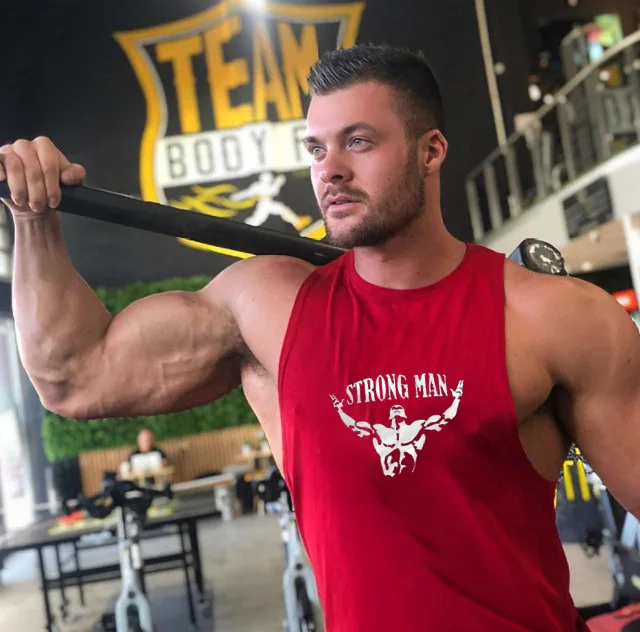 Хлопковые майки для тренажерного зала Deltoid, мужские майки без рукавов для мальчиков, одежда для бодибилдинга, майка для фитнеса, майка для тренировок - Цвет: strong man gray red