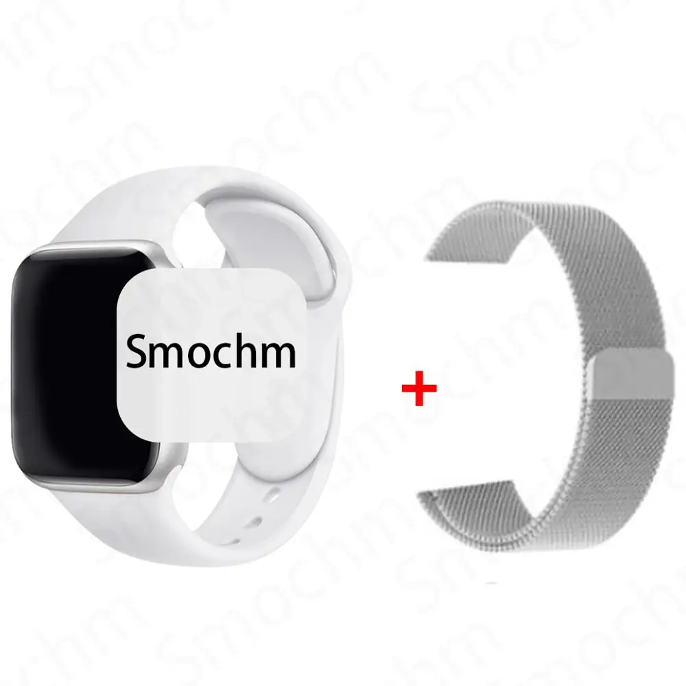 Smochm IWO 8 Plus 1:1 MTK2502C Беспроводное зарядное устройство Bluetooth Смарт часы обновление IWO 9 IWO8 Smartwatch 44 мм серия 4 для Apple Watch - Цвет: Silver and SilverMil