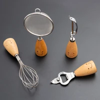 kitchen gadgets smiley wooden handle stainless steel cutlery whisk bottle opener filter western steak cutlery