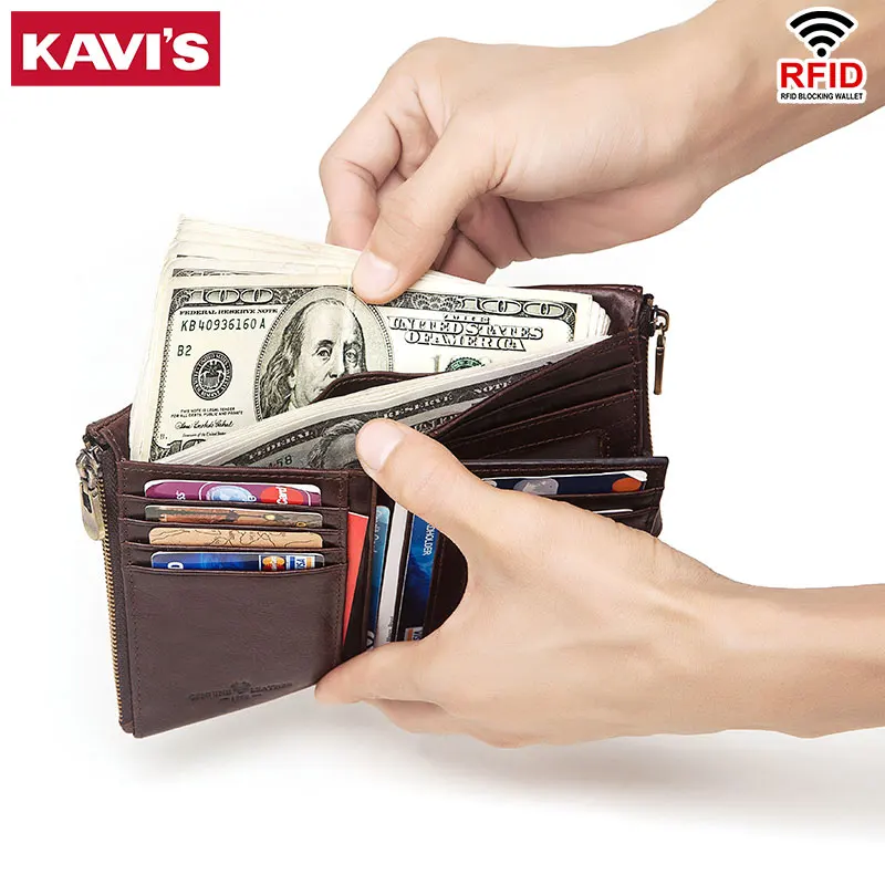 Кошелек KAVIS из 100% натуральной кожи с технологией радиочастотной идентификации