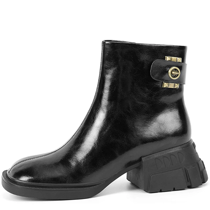 

Autumn Winter Ankle Boots High Heel Thick Bottom White Black Round Toe Genuine Leather Platform Boot Shoes Women Short PlushA296