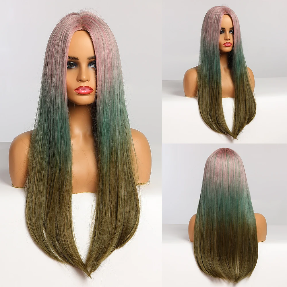 

EASIHAIR Long Straight Wigs Grey Ombre Natural Hair Wig Women Middle Part Heat Resistant Synthetic Wigs Party Cosplay Wigs