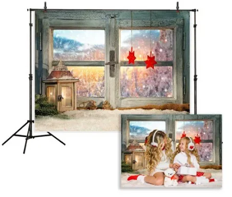 

Фон для фотосъемки с изображением зимы Рождества окна звезды снега декорации фотостудии Фотофон реквизит для фотосессии