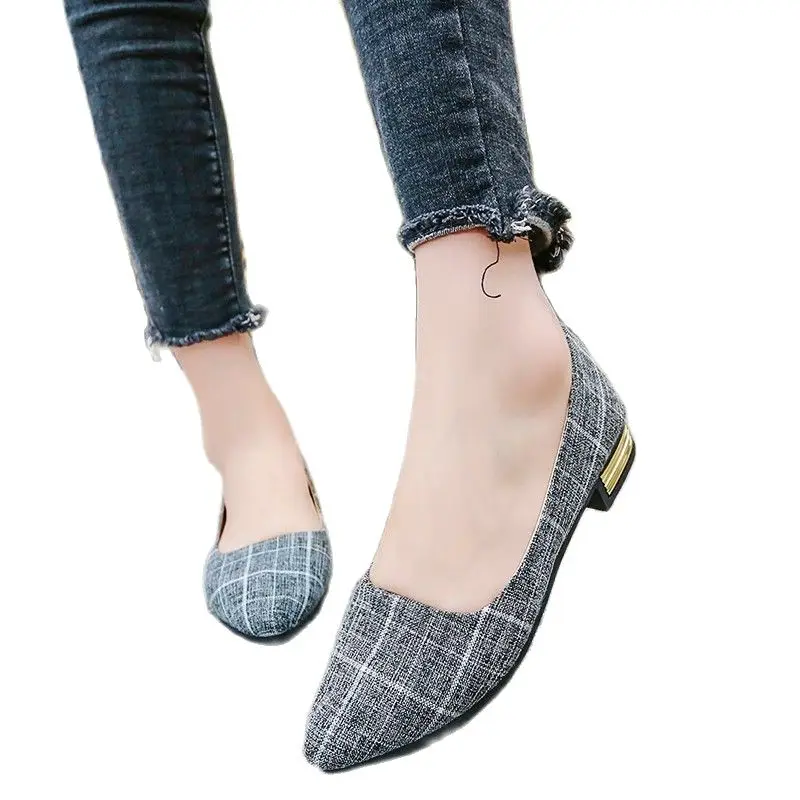 

2020 Hot Elegant Women Pumps Breathable Loafers Fashion Ladies Slip-on Mid Square Heel Mujer Office Dress Shoes Gray
