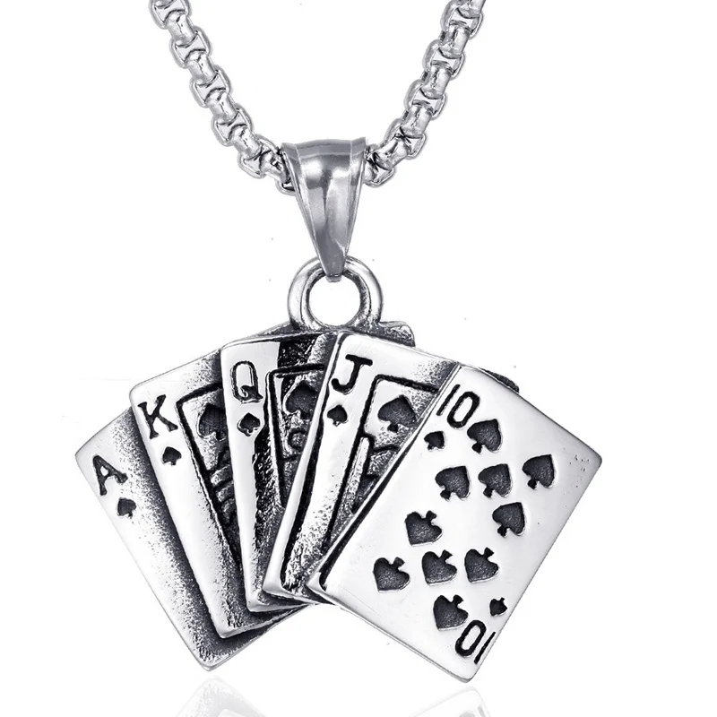 

Men's Poker Personality Punk Style Pendant Necklace Silver Jewelry Gift