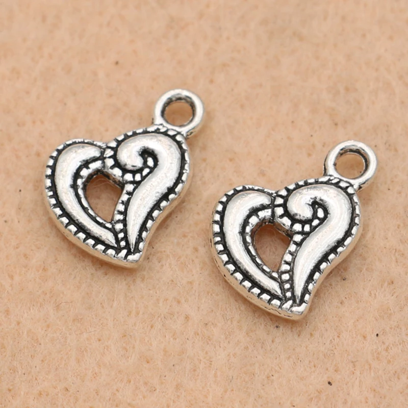 

10pcs Antique Silver Plated Heart Charms Pendants Jewelry Making Accessories Diy Findings 12mm