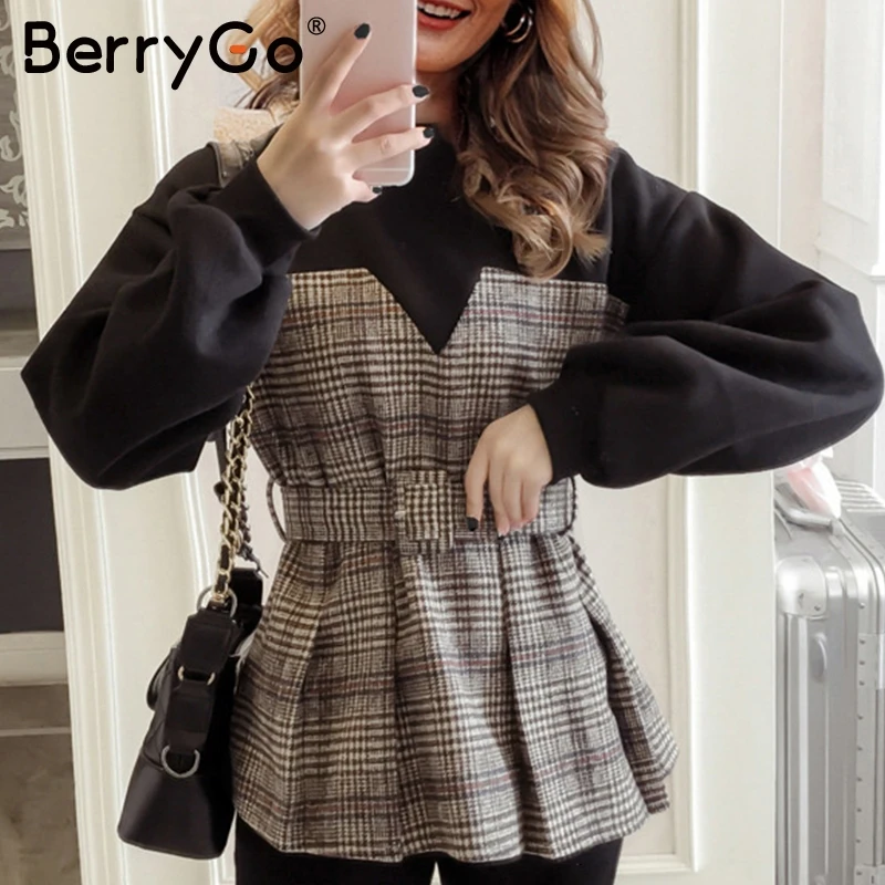 BerryGo Повседневная Женская толстовка с О-образным вырезом и длинным рукавом