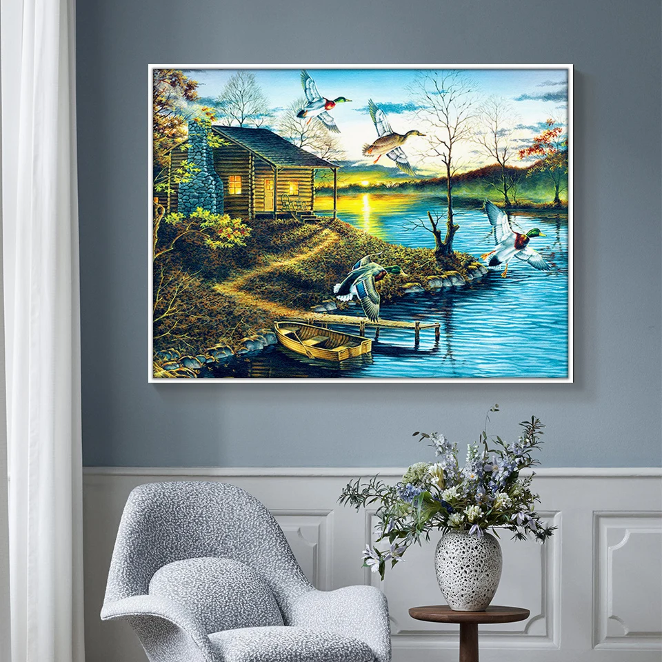 5D Diamond Painting full Set Riverside Cottage Round Rhinestone Picture Embroidery Sale Mosaic Home Decor Drop Ship | Дом и сад