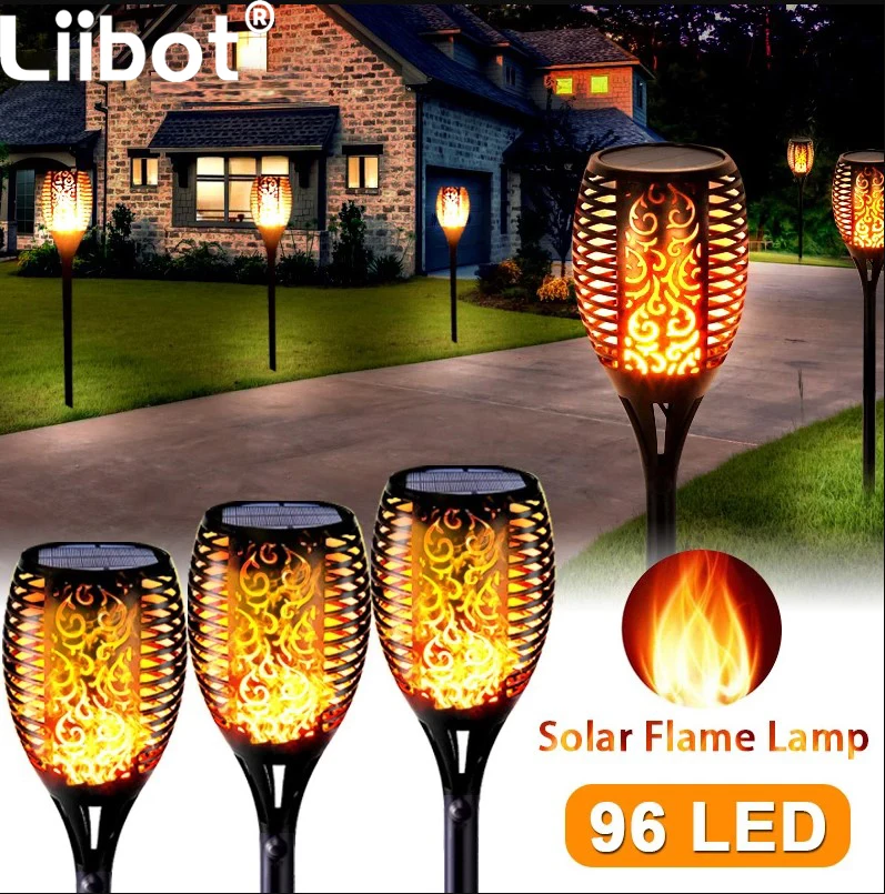 

Светодиодная уличная лампа на солнечной батарее, водонепроницаемый фонарь с мерцающим пламенем для украшения сада, ландшафта, газона, 96 све...