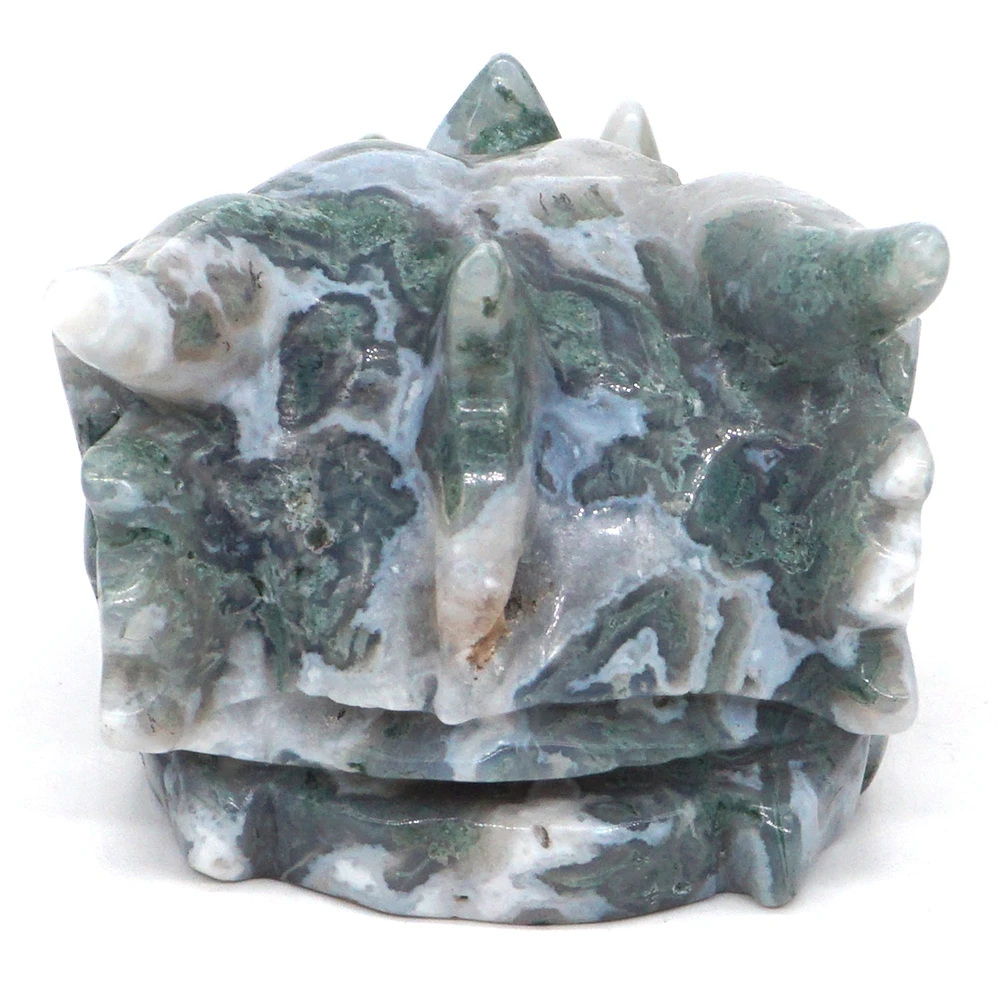 4.3" Dragon Head Skull Statue Natural Gems Moss Agate Crystal Carved Reiki Healing Stone Quartz Figurine Crafts Home Decoration - купить