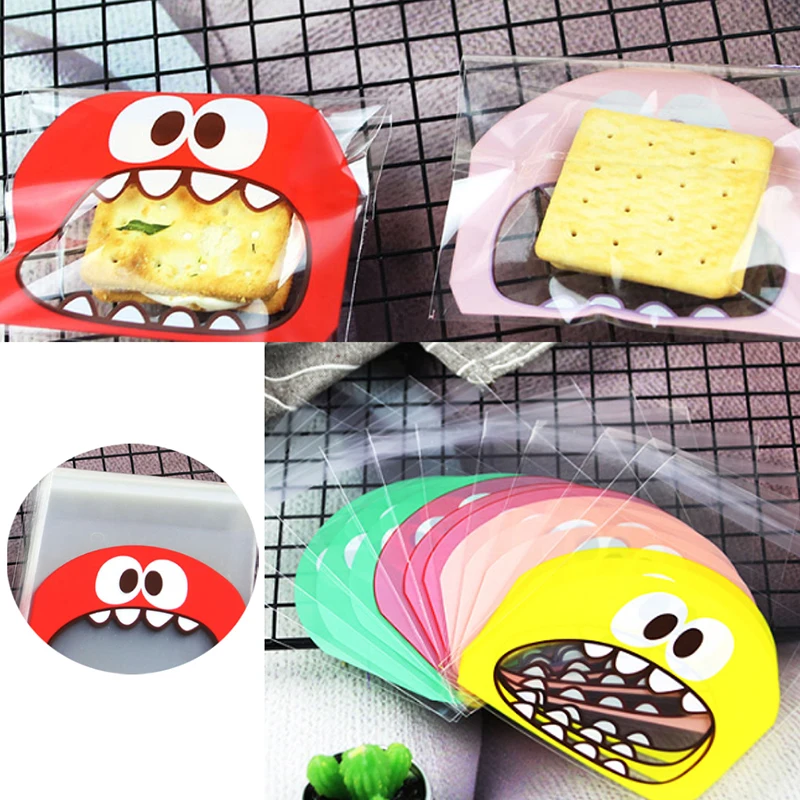 100 шт милый мультяшный Монстр мешочек для печенья конфет самоклеющийся