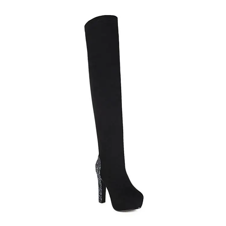 

Korean new fashion boots women's Suede waterproof platform super high heel thick heel sleeve large size over knee boots