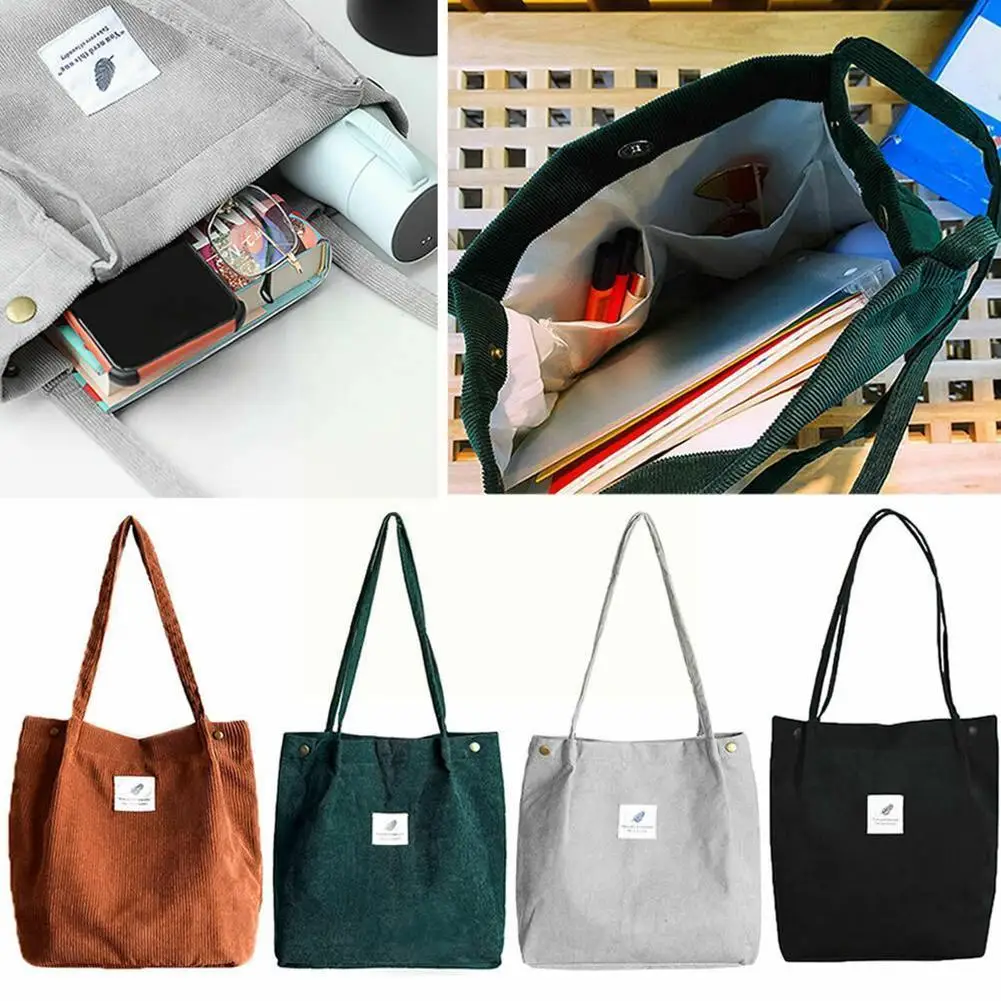 2021 New Corduroy Canvas Bag Simple Trendy Women's Shopping Shoulder Bag College Corduroy Canvas Cre