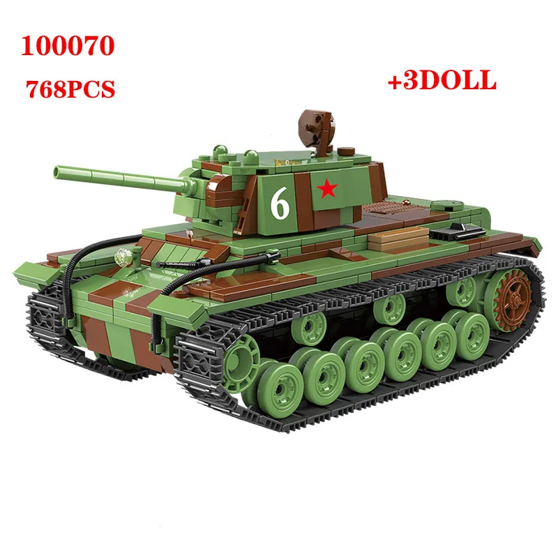 

726PCS Military Russia KV-1 Tank Building Blocks WW2 Military Tank Army Soldiers Figures Weapon parts Bricks Toys for Children
