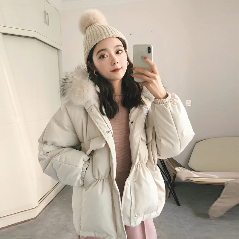 Женский пуховик с капюшоном Janveny непромокаемый короткий из натурального меха