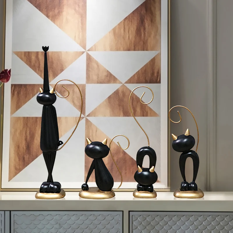 Luxury Abstract Cute Animals Black Resin Ornament Crafts Art Modern Creative Sculpture Living Room Home Decor Vintage MM60XBJ | Дом и сад
