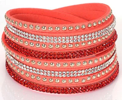 Miasol двойной обёрточная бумага кожа проложить Кристалл Bling Многослойные браслеты обёрточная бумага ped стразы браслеты Bling браслет для женщин подарок - Окраска металла: Red