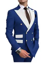 Ternos masculinos & blazers champagne duplo breasted 2021 mais recente design botão de ouro noivo casamento smoking traje homme jaqueta calças (4)