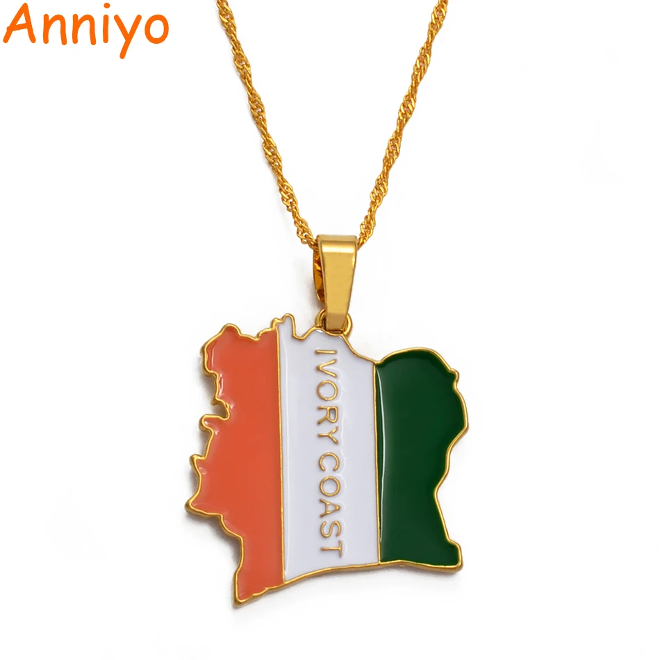 Anniyo COTE D IVOIRE карта флаг золотого/серебряного цвета ожерелья Кот Костя страна ювелирные изделия с дизайном «карта»#076606
