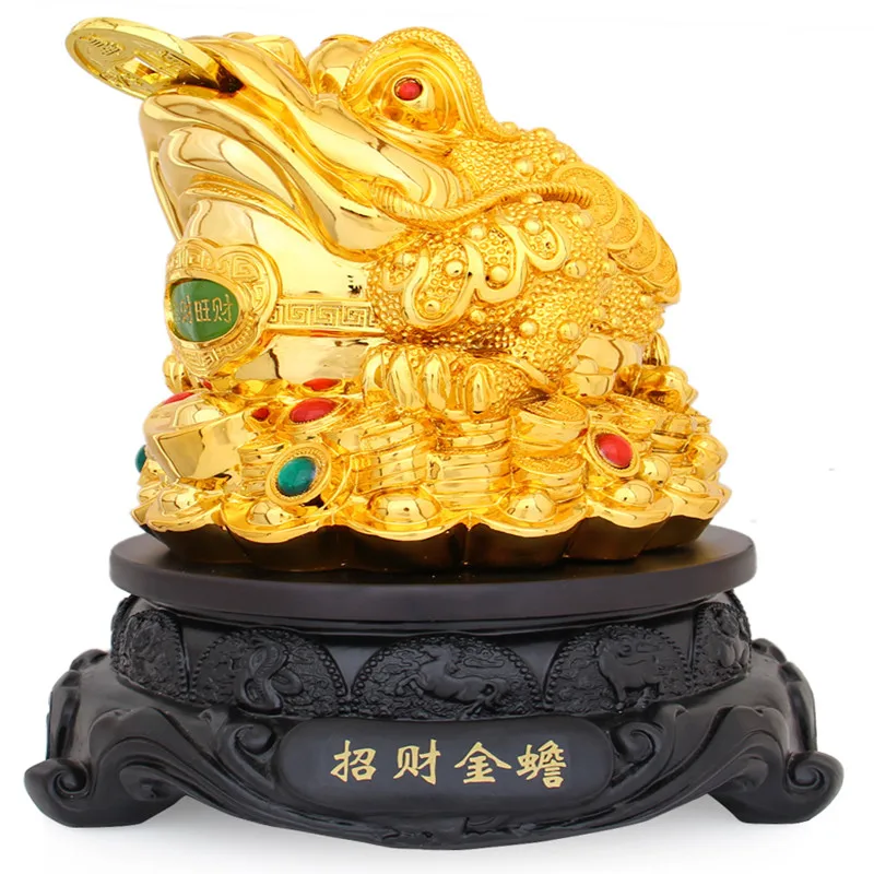 

FENG SHUI GOLDEN TRIPOD TOAD LUCKY ORNAMENTS LARGE TOAD STATUE CRAFTS OFFICE CASHIER HOTEL HOME DECOR
