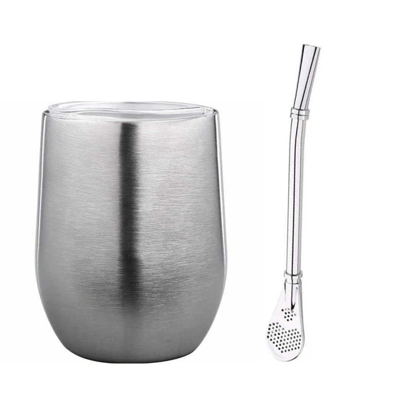 

VOGVIGO Double Wall 304 Stainless Steel Cup Tea Mug With Lid Heat Resistant Portable Beer Cup With Spoon Straw