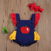 0 24m infant baby girl summer clothing outfits cute ruffle sleeve backless apple pattern romper headband 2pcs clothes set