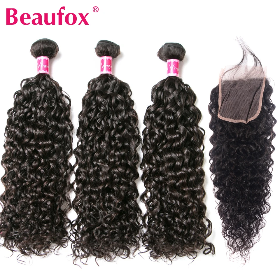 Beaufox бразильская холодная завивка пучок s с закрытием Remy человеческие волосы 3