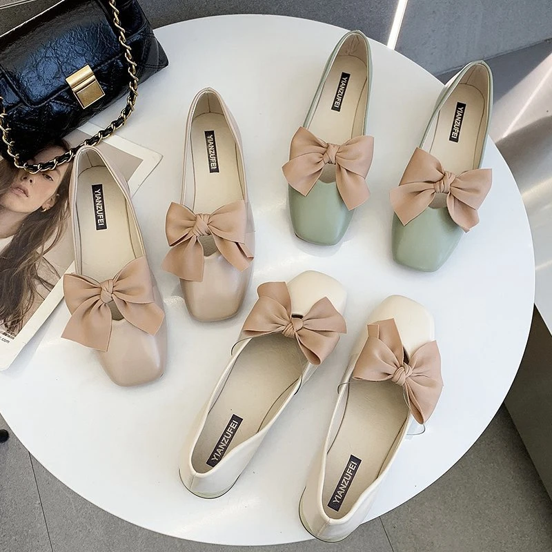 

Shoes Woman 2021 Elegant All-Match Modis Square Toe Low Heels Bow-Knot Casual Female Sneakers Flats New Cute Comfortable Butterf