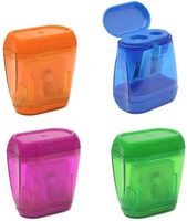 12pcs dual holes pencil sharpener with lid for kids colorful plastic manual multifunctional school office stationery