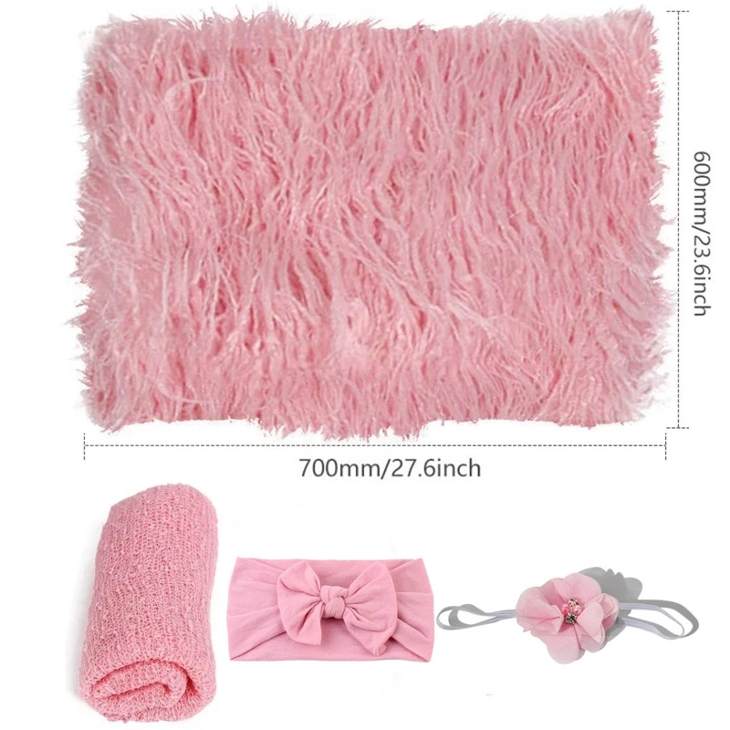 Accesorios de fotograf&iacute;a para reci&eacute;n nacidos, envoltura envolvente para beb&eacute; + manta + conjunto de diadema, accesorios de ropa para sesi&oacute;n de fotos de ni&ntilde;os-4