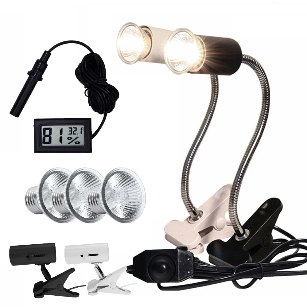 UVA+UVB 3.0 Reptile Lamp Set Clip-on Lamp Holder Bulb Thermometer Hygrometer Turtle Tortoises Lizard Sunlight Basking Heat Light