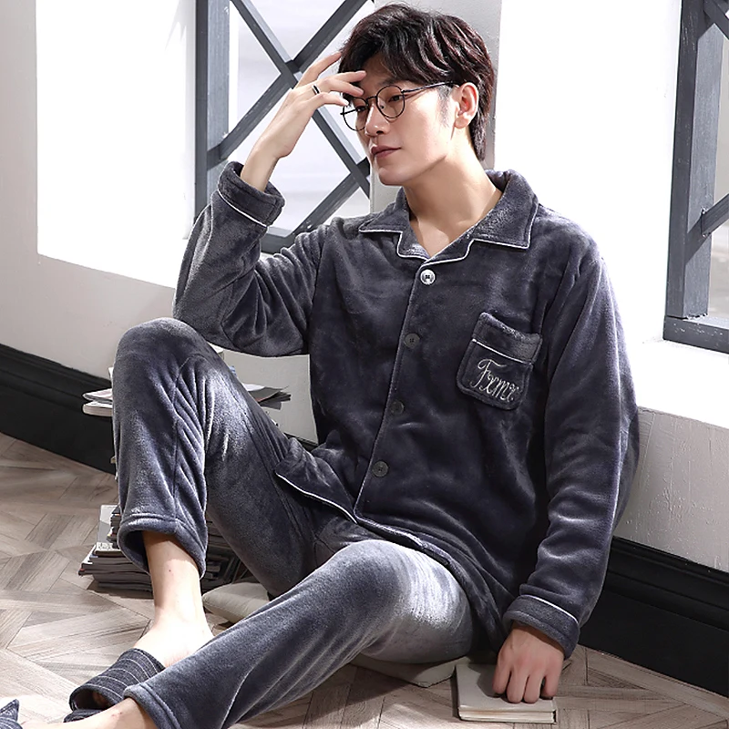 Мужской пижамный комплект из кораллового флиса Зимняя мужская пижама мягкая