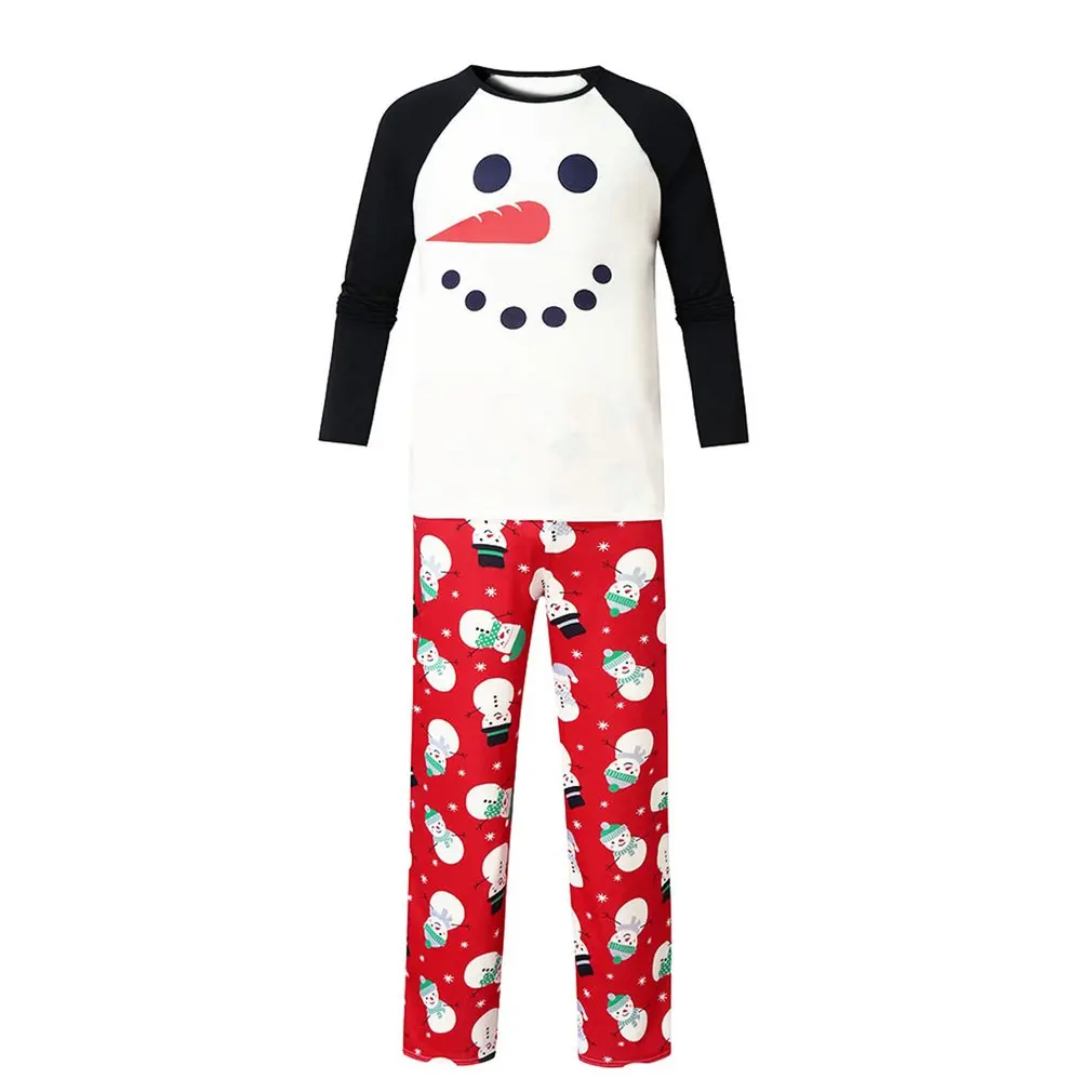 

Pajamas Snowman Printed Parent-child Wear Stitching Long Sleeve Printed Pants Homewear Set Warm Fashion Fleece