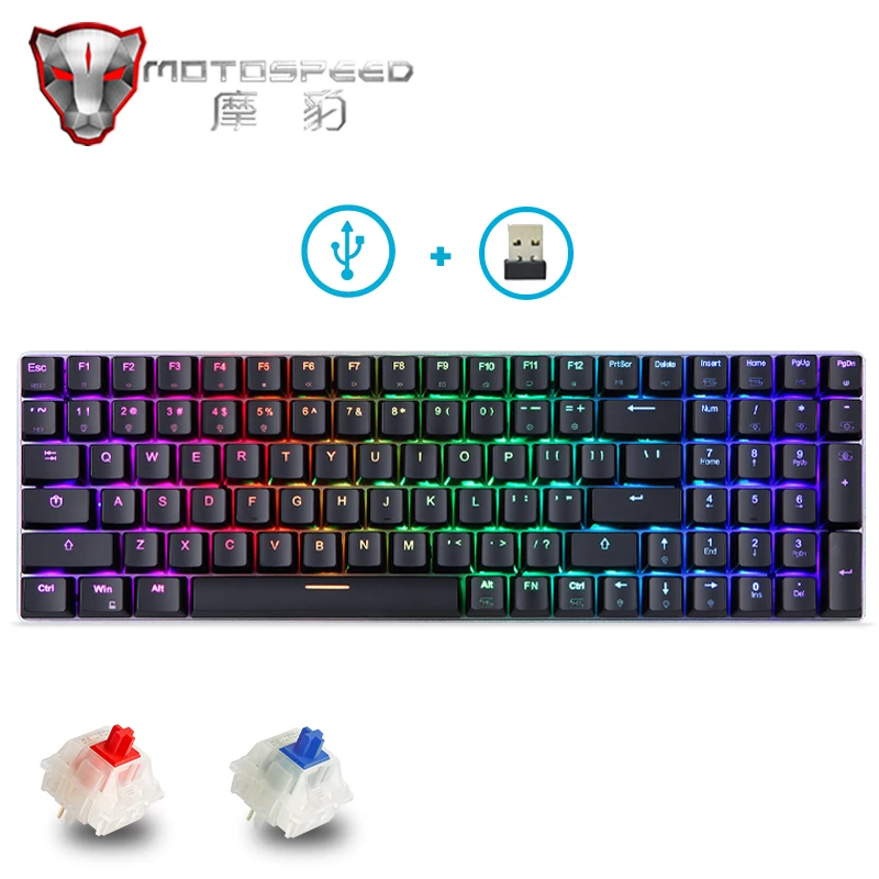 Metal Panel Motospeed K1 RGB Mechanical Gaming Keyboard Wireless Dual Mode 100 Keys GATERON Shaft For WinMac PC Computer Gamer