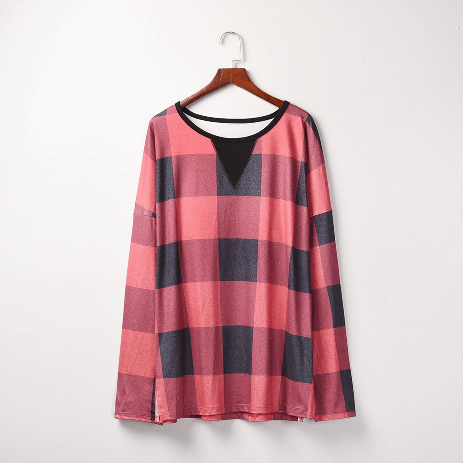 

Fashion Plaid Print Patchwork Blouse Shirt Loose O-Neck Tops Tee Casual Winter Ladies Female Women Long Sleeve Blusas Pullover