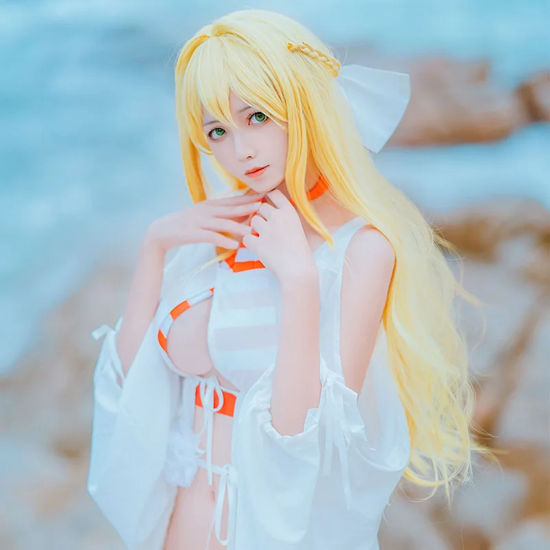 

Game FGO Fate/Grand Order Cosplay Nero Claudius Costume Red Swimsuit Uniform White Dress Summer Nero Anime Party Outfit Full Set