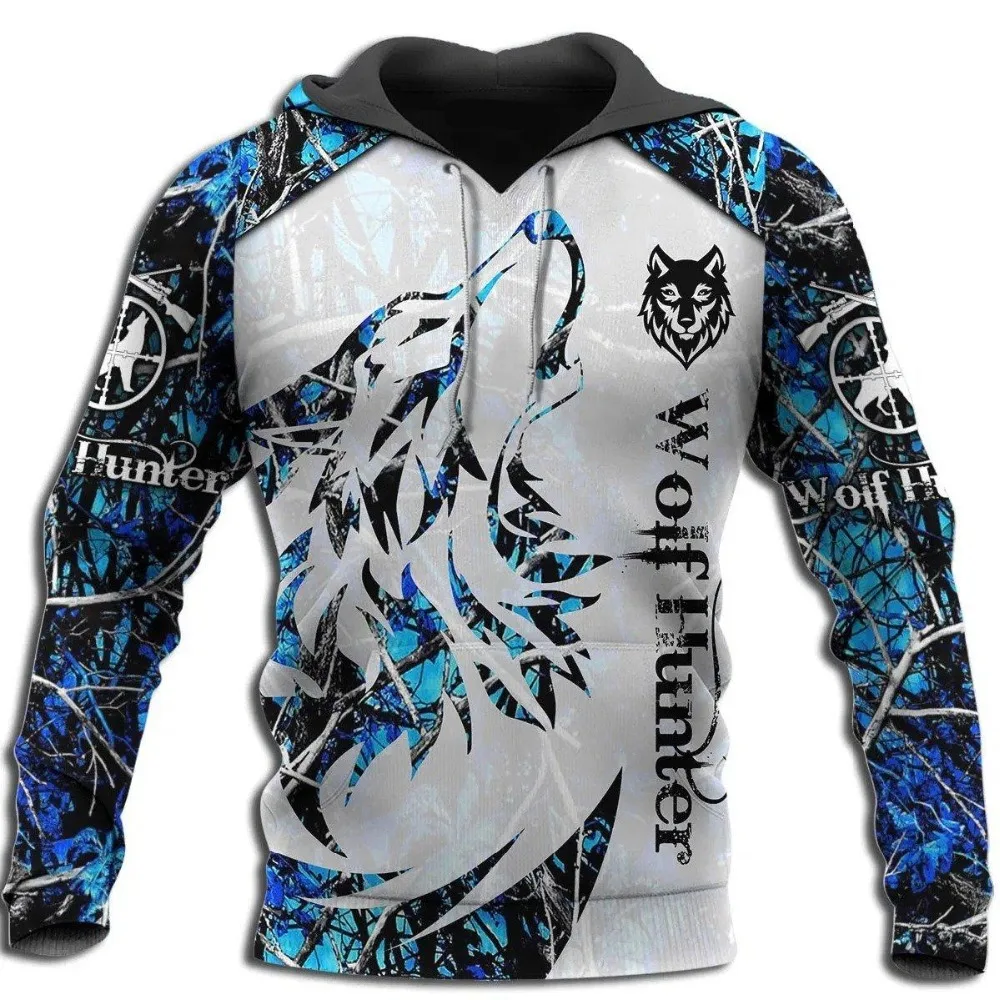 Wolf Hunter Pattern 3D Printed Hoodie Unisex Fashion Casual Sweatshirt Hip Hop Zip Jacket -130