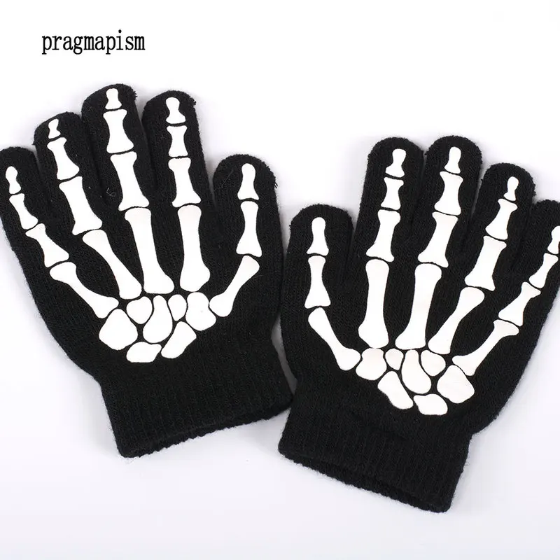 Вязаные перчатки унисекс на Хэллоуин с принтом скелета вечерние волшебные