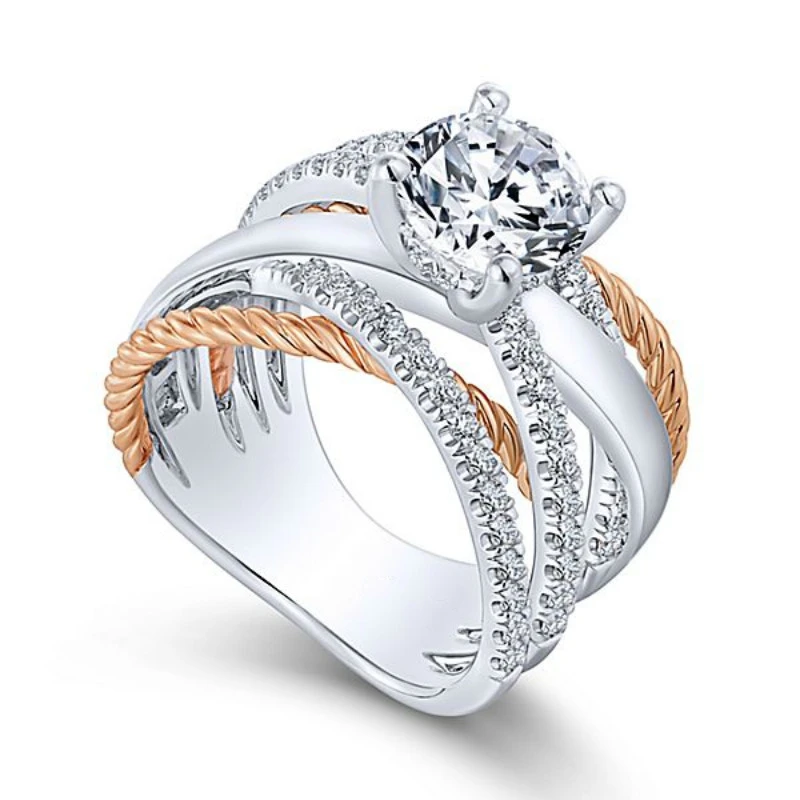 Женское кольцо для помолвки Skute двухцветное из розового золота с