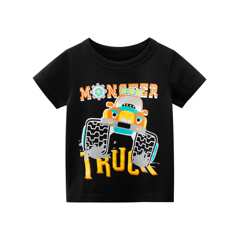 

27kids Summer Kids Boys Cotton Short Sleeve T-shirts Tops Clothes 3-8Y Baby Boy Cartoon Truck Print Tees Children Clothing Kid