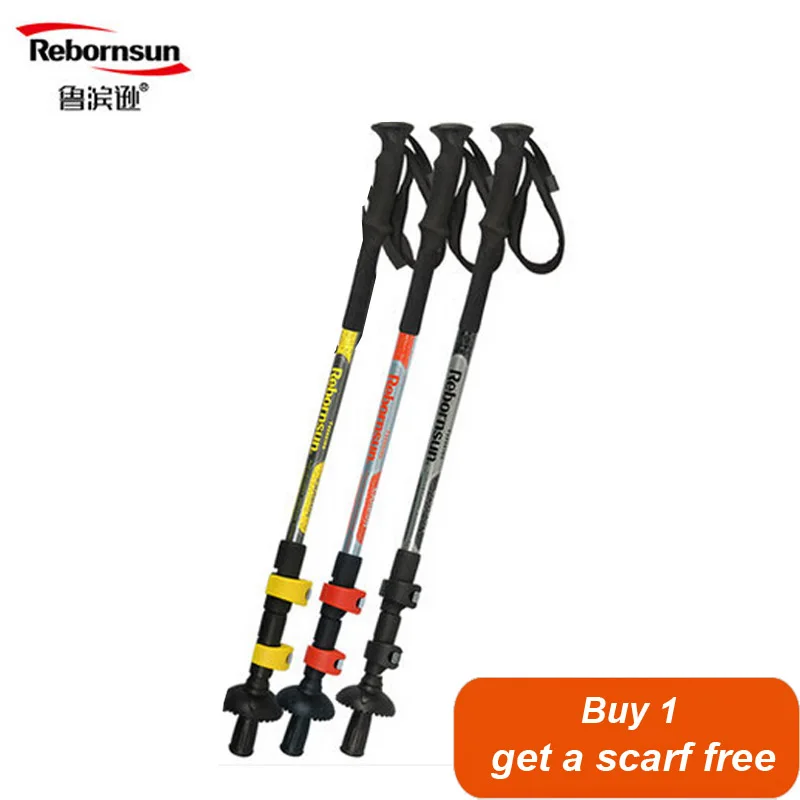 

Rebornsun Huntsman T3H 3 секции 135 см Телескопический ультра-светильник из углеволокна треккинг Туризм Трость наружный замок цельный