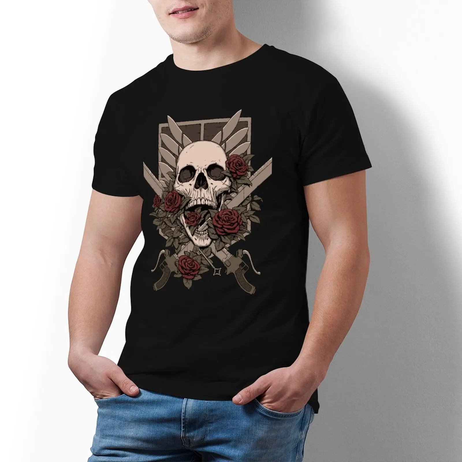 

Rose Tee Shirt Cute Short Sleeve Cotton T Shirt Classic Printed Tshirt Oversize Male