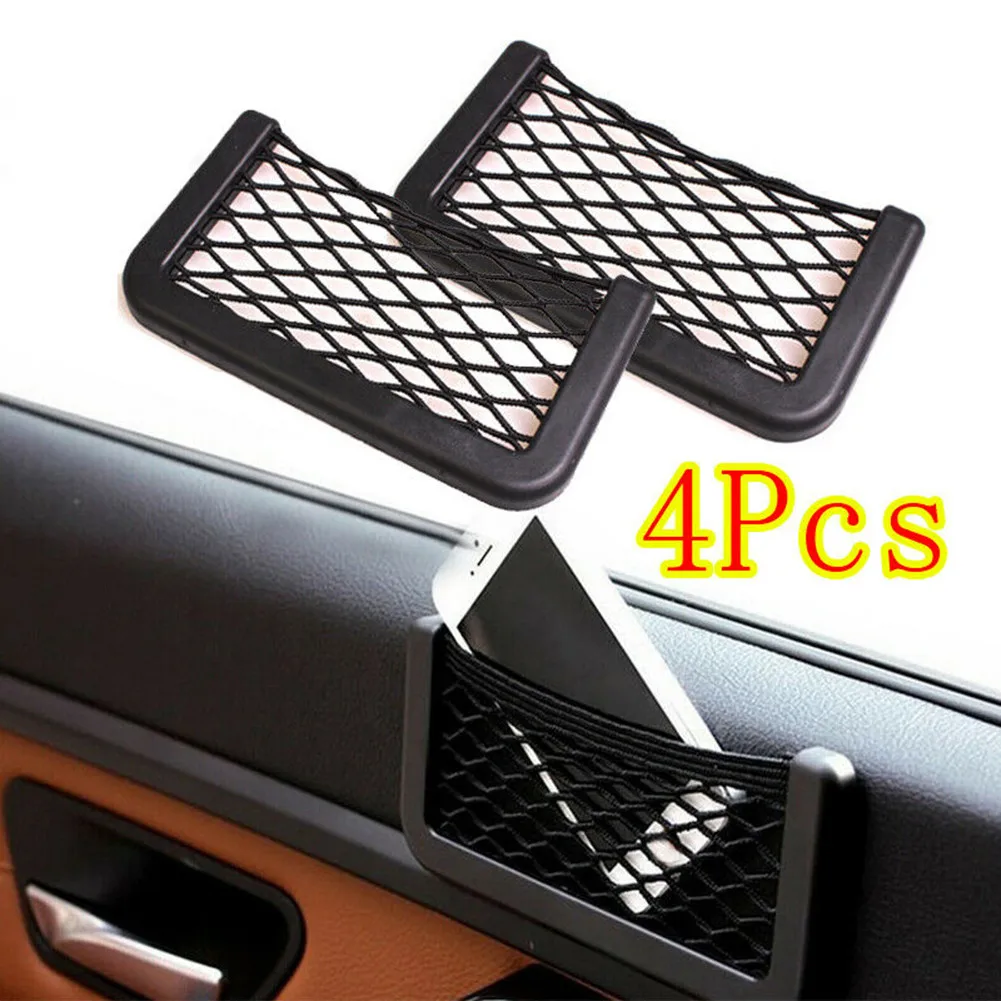 

4x Car Interior Accessories Van Storage Net Pocket Mobile Phone Wallet Holder Net Organiser Bag 100% Brand New